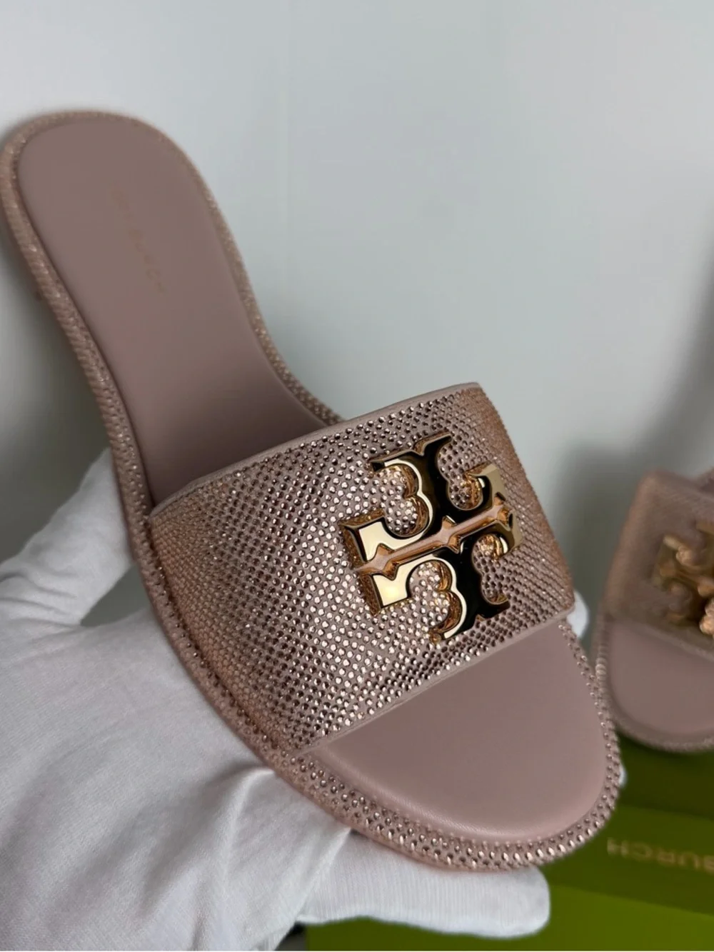 New Tory Burch Posy Pink Crystal Sandals - Picture 3 of 9